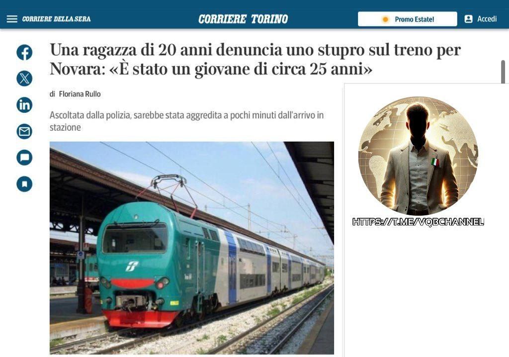 LadyAfro17's tweet photo. 4 agosto 2025, Italia
SON TORNATE LE "MAROCCHINATE"
A bordo di un treno regionale, nel tratto tra #Trecate e #Novara, una ragazza di 20 anni, che stava andando al lavoro, è stata #violentata da un #nordafricano di circa 25 anni, il quale le si è avvicinato dopo essersi accertato che intorno non vi fosse nessun altro passeggero.
Questa è l’Italia multiculturale dove ormai vige il “diritto di preda” degli invasori, proprio come durante le Marocchinate.
#4agosto #5agosto #Italia
#Europa #EurasiaNews #Clandestini
#NotInMyName #ThisIsNotForMe
#NonInMioNome
https://t.co/Fd8nkxE5jb