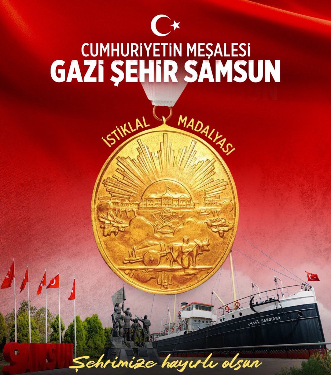 Cumhuriyetin Meşalesi, 
Gazi Şehir Samsun’umuz;

📌7 Ağustos Perşembe günü saat 11.00’de Türkiye Büyük Millet Meclisinde yapılacak törenle “İstiklal Madalyası”na kavuşuyor.

Şehrimize hayırlı olsun…🇹🇷