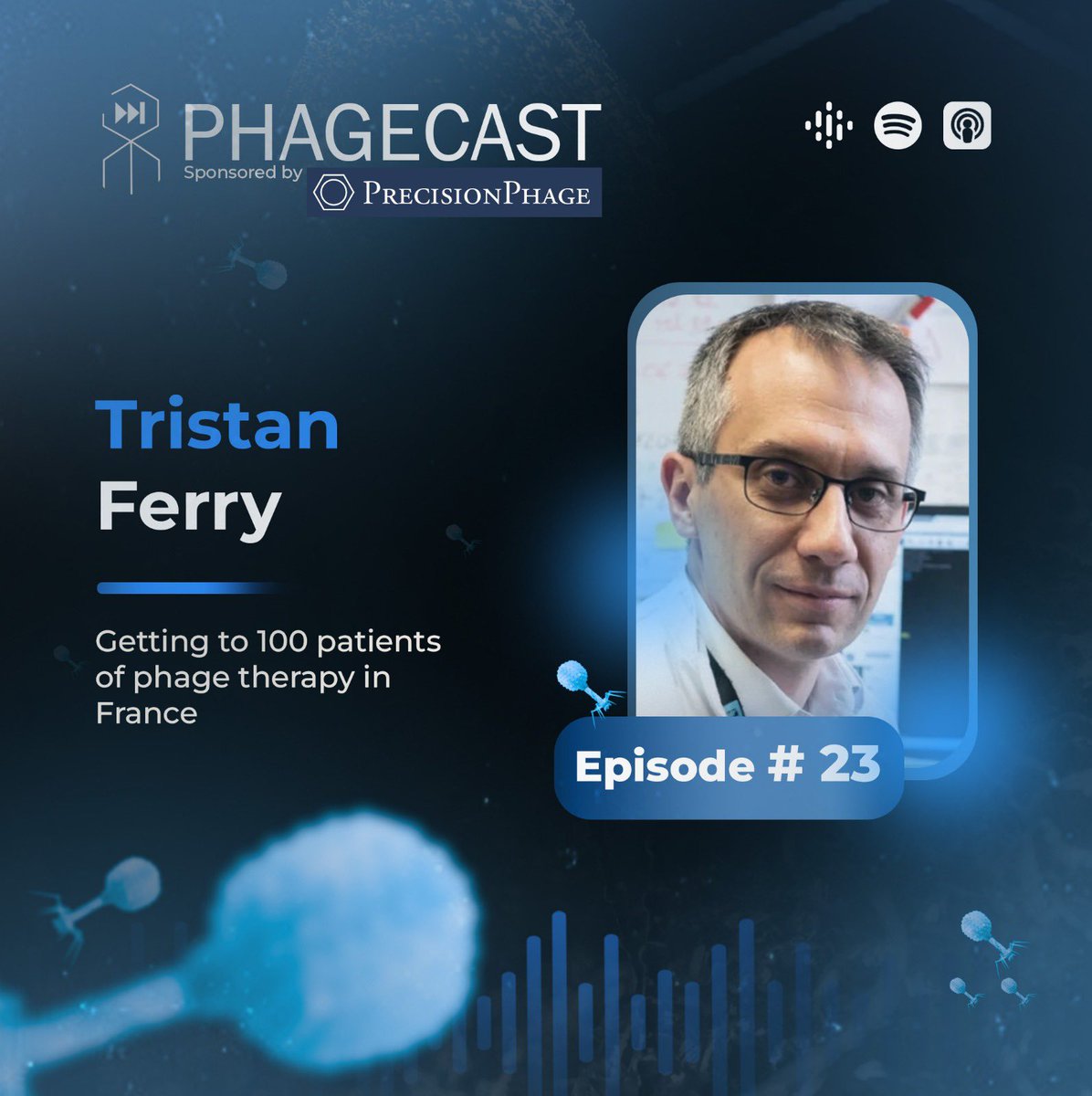 PhageCast (@phagecast) on Twitter photo 🎙️We are happy to share our most recent episode with <a href="/FerryLyon/">Tristan Ferry</a>
We talk about how phage therapy is managed in France and focus on how phages are used against implant-associated infections, what are the pathogens involved and what is the best phage administration route. 🎙️We are happy to share our most recent episode with <a href="/FerryLyon/">Tristan Ferry</a>
We talk about how phage therapy is managed in France and focus on how phages are used against implant-associated infections, what are the pathogens involved and what is the best phage administration route.