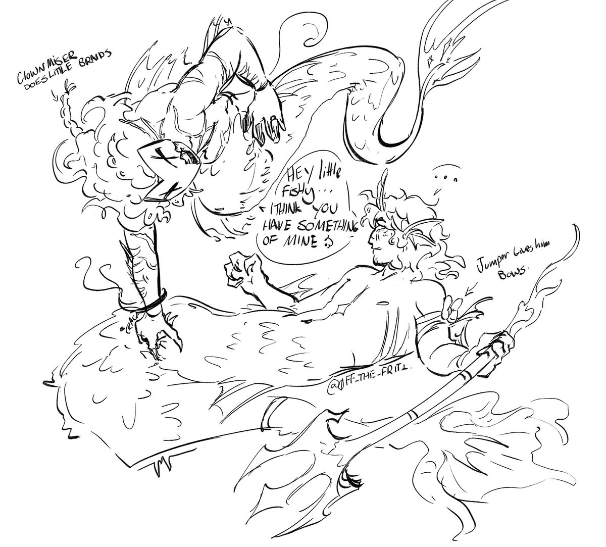 Fritzmeisterz's tweet image. Nova princey and I where talking about a Clown siren au so I drew minute mermaid too 
#clownpiercefanart #minutetech fanart