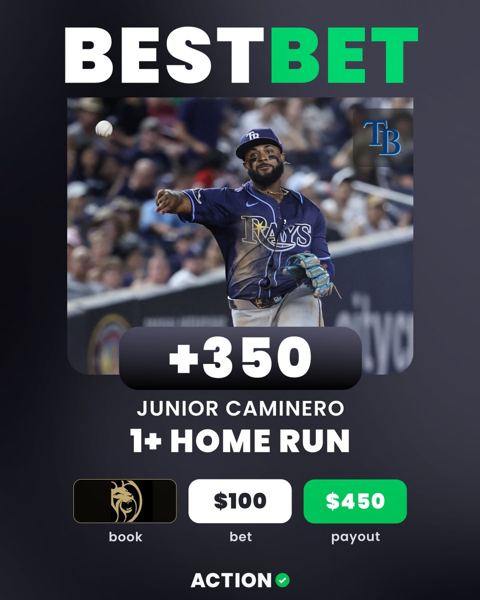 💰MLB HOME RUN PROP

👤 JUNIOR CAMINERO
🎯 1+ HOME RUN (+350)

Bet Now➡️bit.ly/MLBBestBetAug4A

🗣️"Junior Caminero gets a matchup vs. Yusei Kikuchi, which is one of the best on the board. Caminero is one of the best power bats in the league, and I have the true odds here under