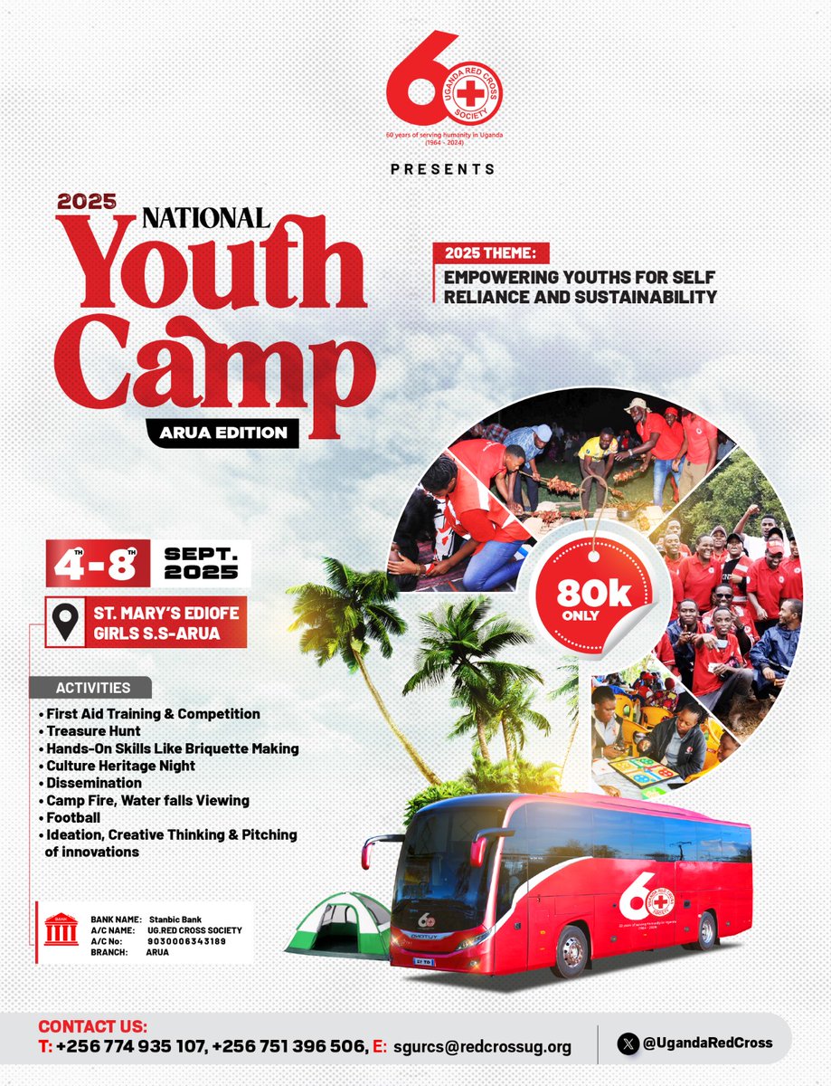 The countdown is ON! 
<a href="/UgandaRedCross/">Uganda Red Cross Society</a> National Youth Camp is just around the corner. Are YOU ready to be part of something unforgettable? 🏕🔥  
📣 Big things happen when youths gather. Get ready for fun, learning and friendships that last forever!
#NationalYouthCamp2025
