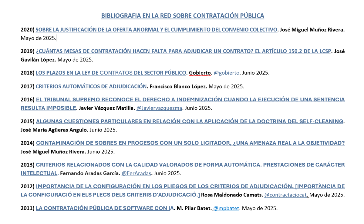 Contrato de obras (@contratodeobras) on Twitter photo contratodeobras.com/2025/08/biblio… BIBLIOGRAFIA EN LA RED SOBRE CONTRATACIÓN PÚBLICA. <a href="/gobierto/">Gobierto</a>; <a href="/Javiervazquezma/">Javier Vázquez Matilla</a>; <a href="/mpbatet/">Maria Pilar Batet</a>; <a href="/FerAradas/">Fer Ara das</a>; Rosa Maldonado Camats; <a href="/contractaciocat/">Contractació</a>; José María Agüeras Angulo; José Miguel Muñoz Rivera; José Gavilán López. contratodeobras.com/2025/08/biblio… BIBLIOGRAFIA EN LA RED SOBRE CONTRATACIÓN PÚBLICA. <a href="/gobierto/">Gobierto</a>; <a href="/Javiervazquezma/">Javier Vázquez Matilla</a>; <a href="/mpbatet/">Maria Pilar Batet</a>; <a href="/FerAradas/">Fer Ara das</a>; Rosa Maldonado Camats; <a href="/contractaciocat/">Contractació</a>; José María Agüeras Angulo; José Miguel Muñoz Rivera; José Gavilán López.