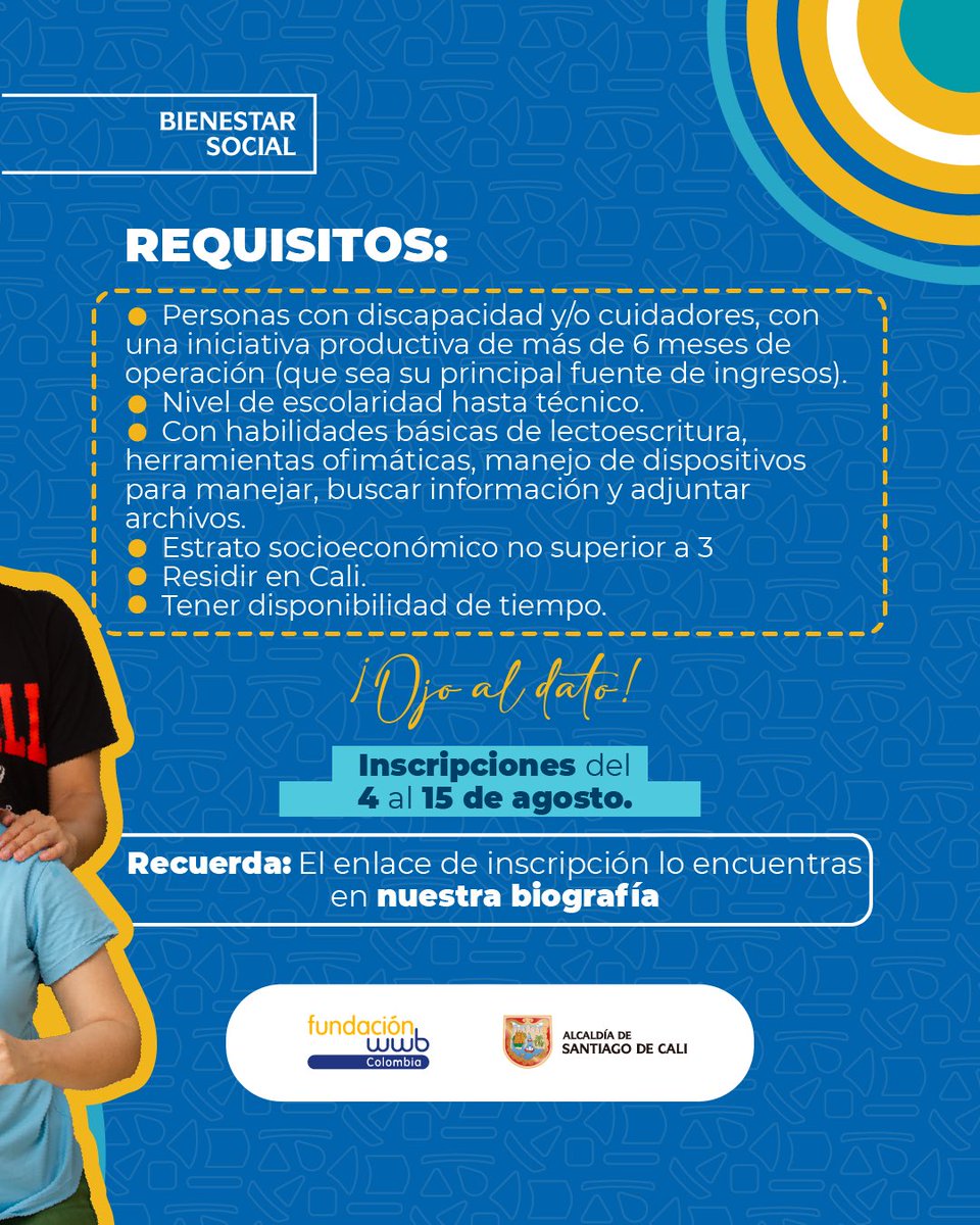¡Impulsa y reactiva tu productividad! 🙌🏽

✅ Desde la <a href="/AlcaldiaDeCali/">Alcaldía de Cali</a>, a través del Programa de Atención a la Discapacidad y en alianza con <a href="/FundacionWWBCol/">Fundación WWB Colombia</a>, te invitamos a ser parte de 'Reactívate', un programa presencial y gratuito que fortalecerá tu iniciativa productiva. 💡