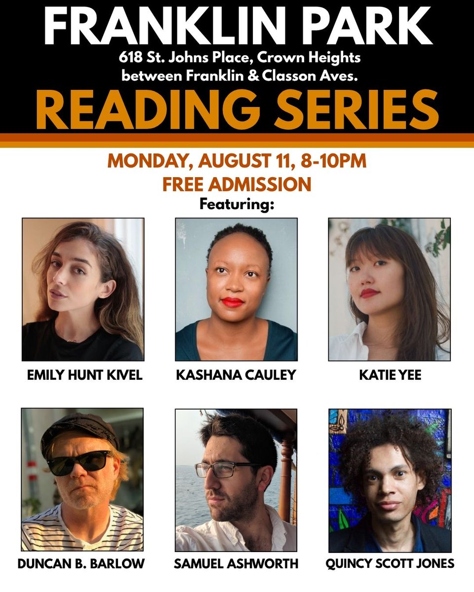Penina Roth (@peninaroth) on Twitter photo ONE WEEK AWAY--MONDAY, AUGUST 11: Can't wait to host outstanding authors Kashana Cauley, <a href="/prepartynap/">katie yee</a>, Emily Hunt Kivel, <a href="/SamuelAshworth/">Samuel Ashworth</a>, Duncan B. Barlow, and <a href="/qscottjones/">Quincy Scott Jones</a> at the <a href="/FranklinParkBK/">Franklin Park</a> Reading Series! #FreeAdmission
facebook.com/share/1FuiniXm… ONE WEEK AWAY--MONDAY, AUGUST 11: Can't wait to host outstanding authors Kashana Cauley, <a href="/prepartynap/">katie yee</a>, Emily Hunt Kivel, <a href="/SamuelAshworth/">Samuel Ashworth</a>, Duncan B. Barlow, and <a href="/qscottjones/">Quincy Scott Jones</a> at the <a href="/FranklinParkBK/">Franklin Park</a> Reading Series! #FreeAdmission
facebook.com/share/1FuiniXm…