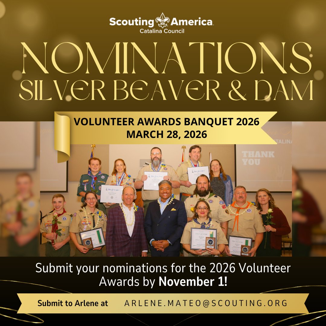 🏆Nominate a Scouting Hero!🏆
Help us honor volunteers at the 2026 Awards Banquet — Silver Beaver &amp; DAM.
📅 Deadline: Nov 1, 2025
📌 Info &amp; forms: scouting.org/awards/awards-… | scouting.org/awards/awards-…
📤 Send to Arlene.Mateo@scouting.org
#ScoutingAmerica #ScoutOn #ThankYouVolunteers