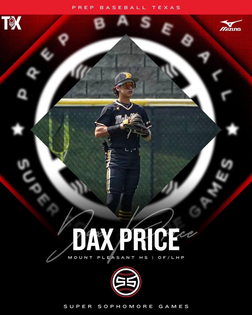 #TXLASSG25: 𝗜𝗡𝗩𝗜𝗧𝗘 𝗔𝗖𝗖𝗘𝗣𝗧𝗘𝗗 🎟️

‘28 Dax Price (Mount Pleasant HS | @daxprice01) is headed to the 𝐓𝐗/𝐋𝐀 𝐒𝐮𝐩𝐞𝐫 𝐒𝐨𝐩𝐡𝐨𝐦𝐨𝐫𝐞 𝐆𝐚𝐦𝐞𝐬 at  <a href="/AggieBaseball/">Texas A&M Baseball</a> on August 9-10th. <a href="/prepbaseball/">Prep Baseball</a>

<a href="/PBRGreen_/">Ben Green</a> | <a href="/MSemlerPBR/">Max Semler</a>