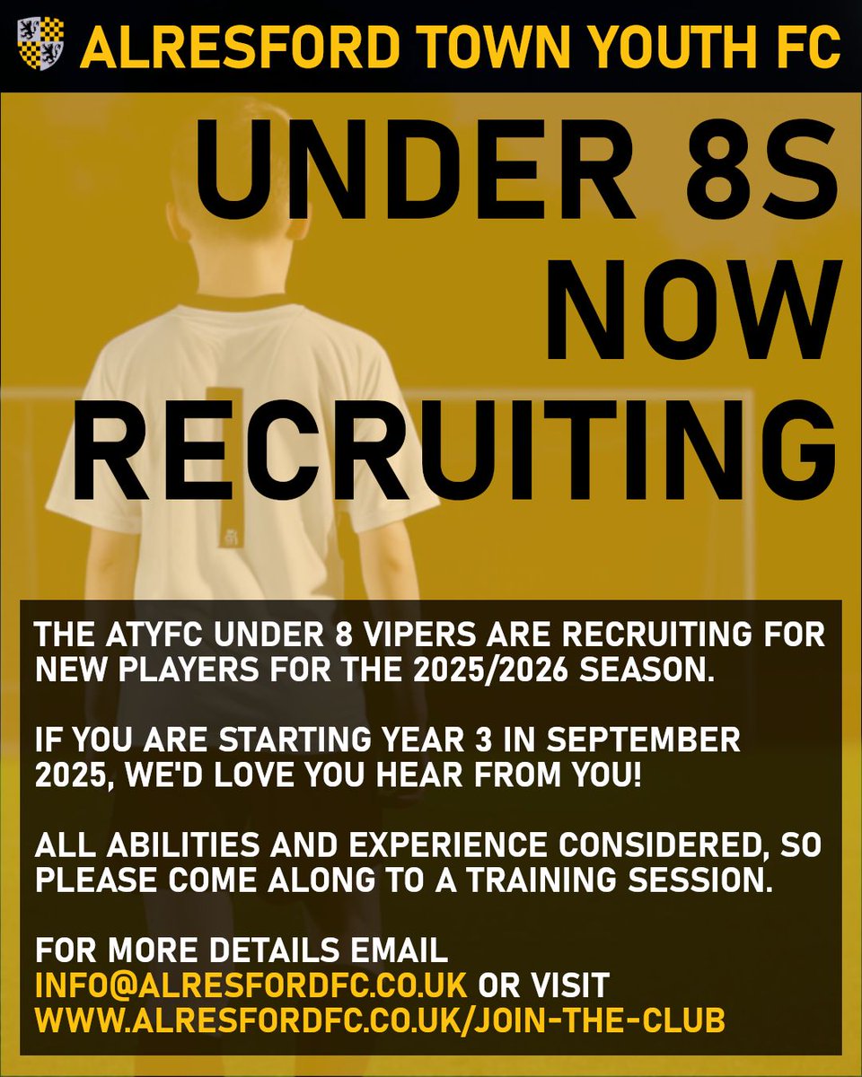 The ATYFC Under 8s are looking to boost their squad for the 2025/2026 season. If you are starting Year 3 in September then we'd love to hear from you!