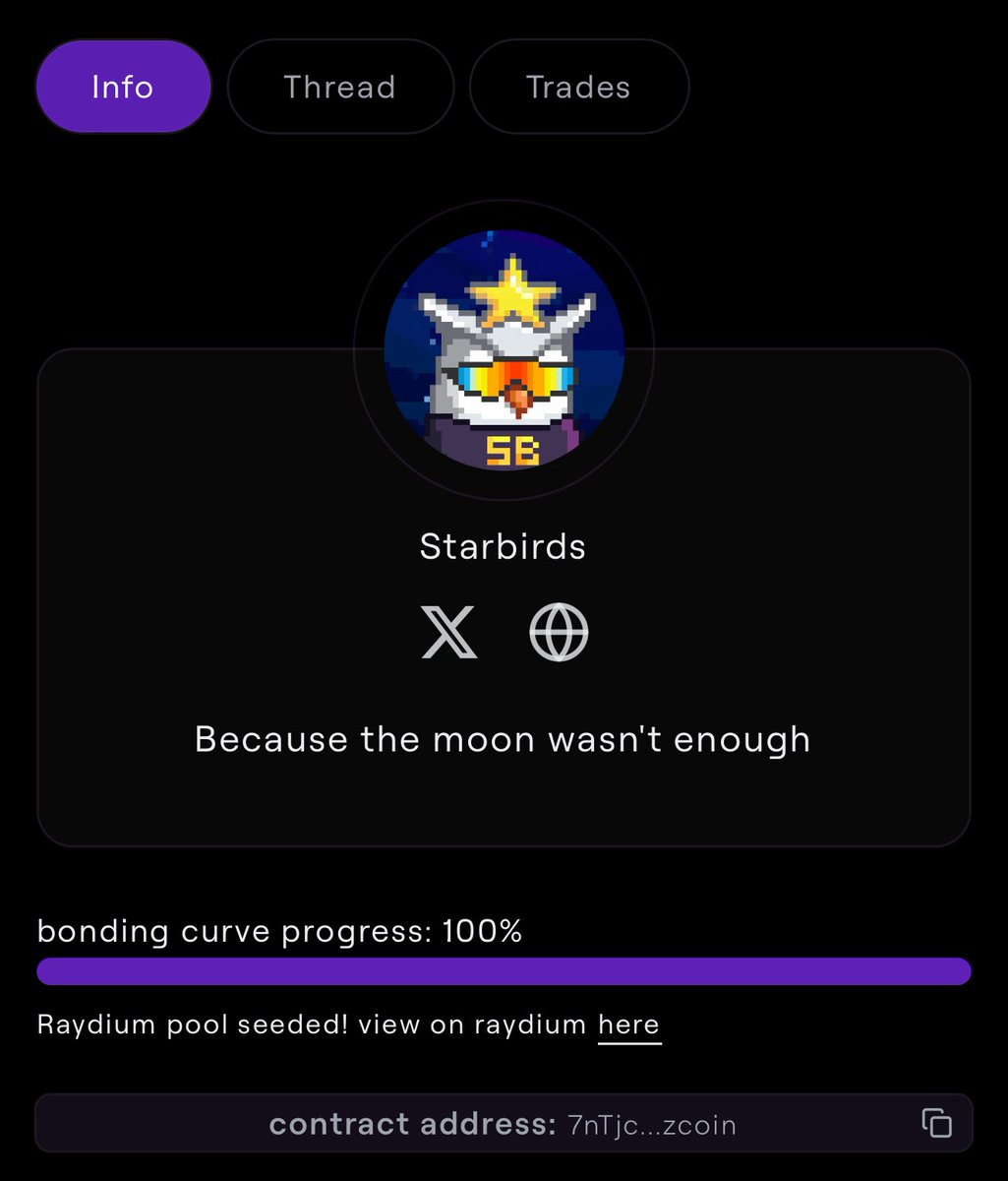 Looks like <a href="/Starbirdsnft/">Starbirds ⭐🦉</a>  just became the 2nd token to officially graduate on Coinbook!🙌 

Congrats to $STAR ⭐️🦉

7nTjccYNxxA6f4FKMDorbXxg2B1QDceJ7xsDsT5zcoin