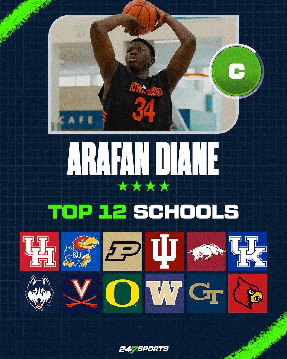 The top ranked center in the class of 2026, Arafan Diane, is down to 12 programs and in the midst of setting up his official visits (VIP) 247sports.com/college/basket…