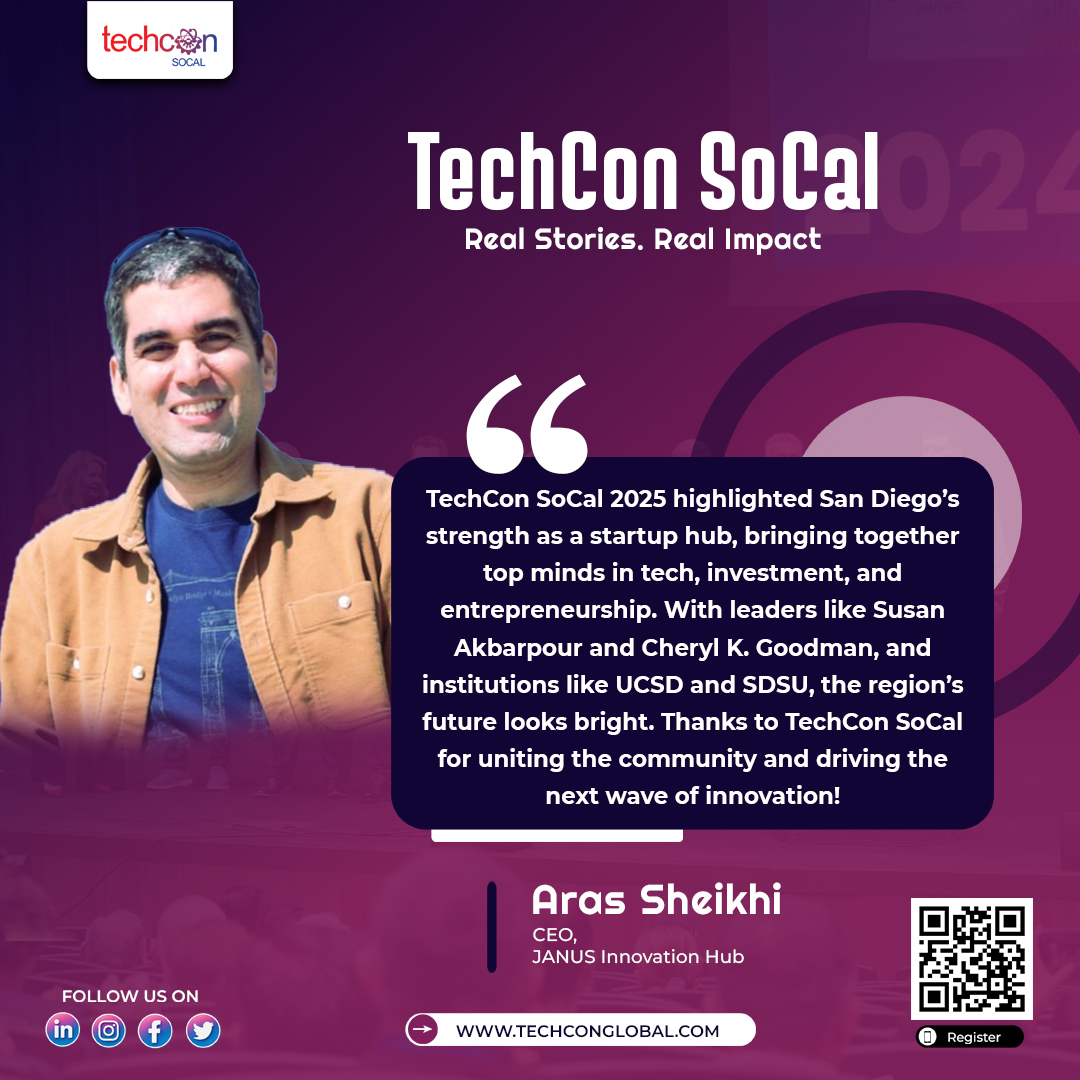 🚀 “When community, capital, and innovation unite, everything changes.”

Aras Sheikhi, CEO of JANUS Innovation Hub, reflects on how TechCon SoCal 2025 spotlighted San Diego’s startup power.

#TechConSoCal #ArasSheikhi #InnovationVoices #StartupLeadership