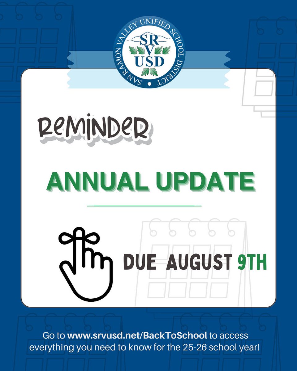 5 MORE DAYS to submit your Annual Update! Please take a few minutes today to complete this important task. #WeAreSRVUSD