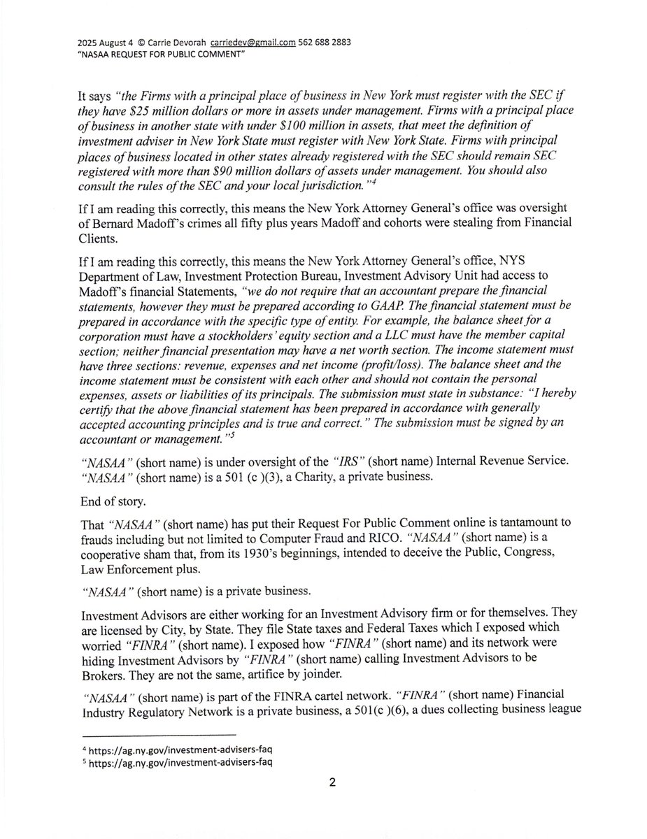 CarrieDevorah18's tweet image. I FILED MY @NASAA COMMENT🤓IT IS RECEIVED😅MY QUESTION IS WHY NY ATTORNEY GENERAL LETITIA JAMES OFFICE HAS A STAFFER ON THE #PROJECTGROUP😌THAT SAID BY NOW YOU KNOW I ALREADY HAVE AN ANSWER TO MY OWN QUESTION right Jamie.... #whistleblower