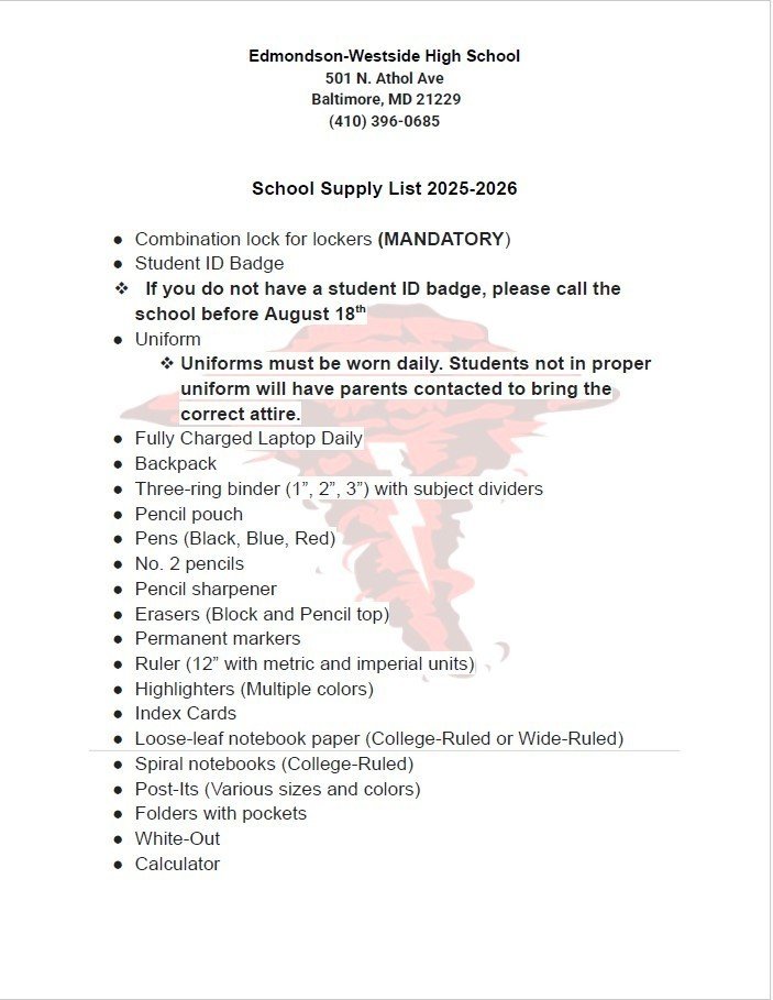 EWHS RED STORM! (@edmondsonhs) on Twitter photo Greetings! I am excited  to see you on August 25, 2025. Please see the attached for important information. Greetings! I am excited  to see you on August 25, 2025. Please see the attached for important information.