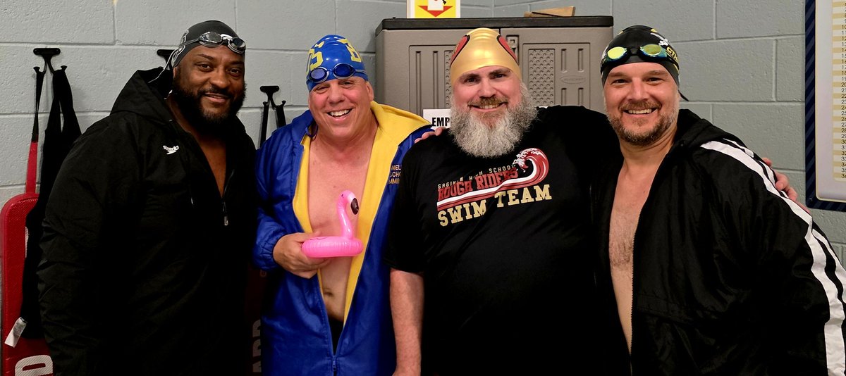 When 4 EMSISD high school swim coaches get together, there might be shenanigans. Right after this we started the serious business of the Red Cross Water Safety Course; athlete safety is top priority!

<a href="/emsisdathletics/">EMS ISD Athletics</a> <a href="/saginawhstx/">Saginaw High School</a> <a href="/ChisholmTrailHS/">CTHS</a> <a href="/boswellhs/">Boswell High School</a> <a href="/EagleMountainHS/">Eagle Mountain High School, EMS ISD</a>