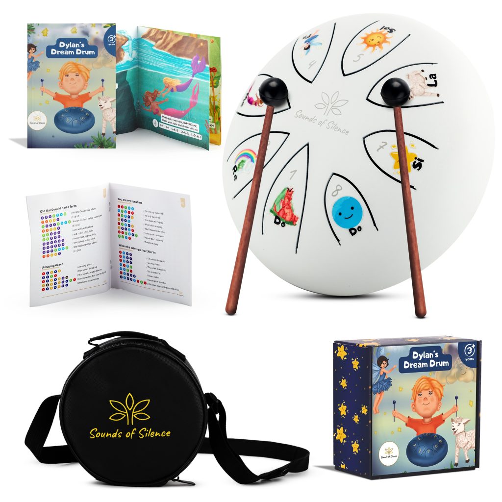 A real steel tongue drum designed for children ages 3 and up @soundofsilencedrum #nappaawards #playlearnconnect #DylansDreamDrum #MusicalMindfulness #MusicForToddlers #MusicalPlay #ScreenFreeFun #MindfulParenting #CalmThroughMusic #SoundsOfSilenceDrum