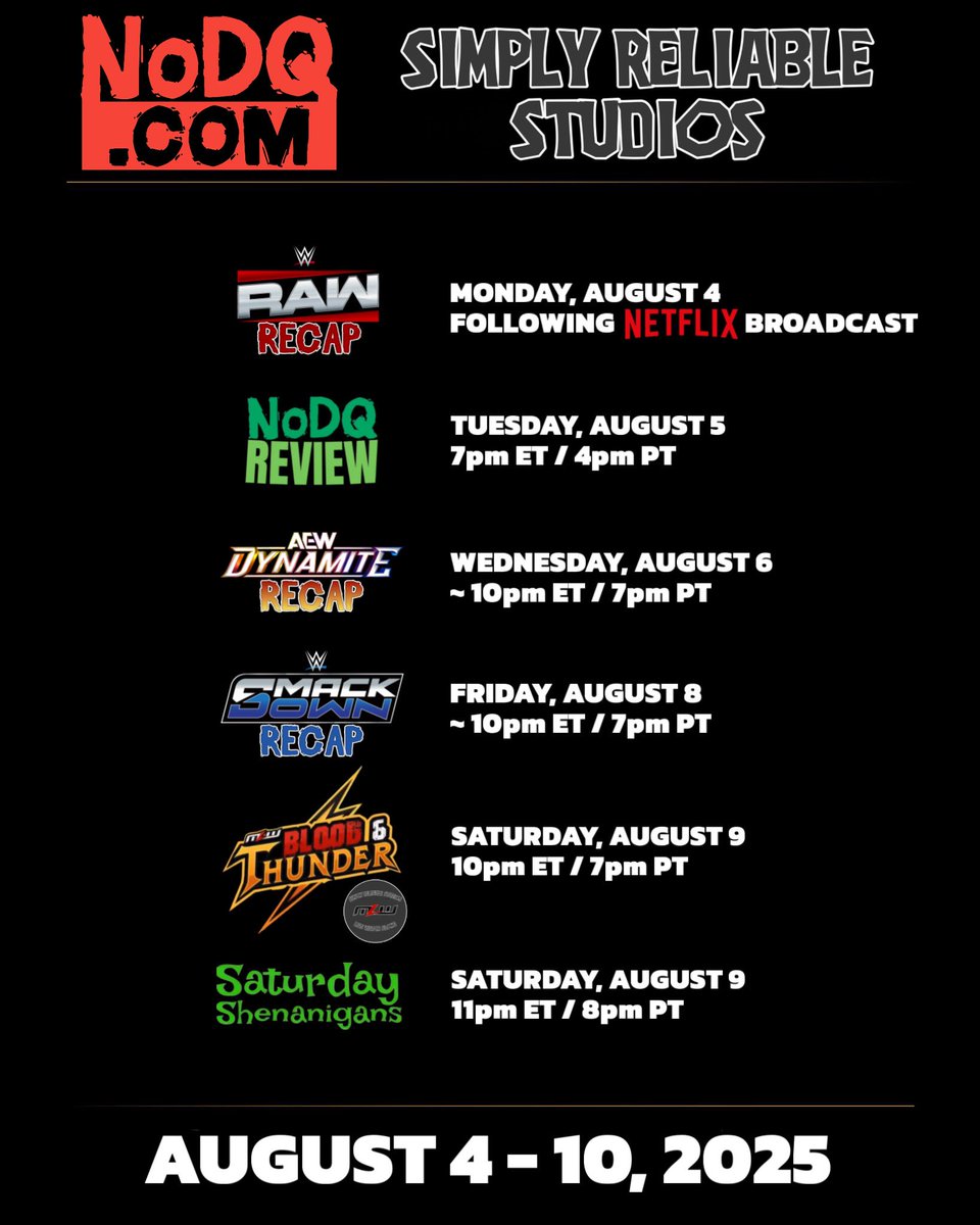 Jeff Meacham (@_jeffmeacham) on Twitter photo Big week ahead for two of my longtime streaming homes
Recaps of #WWERaw, #AEWDynamite, & #Smackdown, along with yours truly joining the NoDQ Review, all on the <a href="/nodqdotcom/">NoDQ.com: WWE and AEW news</a> outlets!
Live watch along of <a href="/MLW/">MLW</a>โs Blood & Thunder and the Shenanigans this Saturday across the Simply Big week ahead for two of my longtime streaming homes
Recaps of #WWERaw, #AEWDynamite, & #Smackdown, along with yours truly joining the NoDQ Review, all on the <a href="/nodqdotcom/">NoDQ.com: WWE and AEW news</a> outlets!
Live watch along of <a href="/MLW/">MLW</a>โs Blood & Thunder and the Shenanigans this Saturday across the Simply