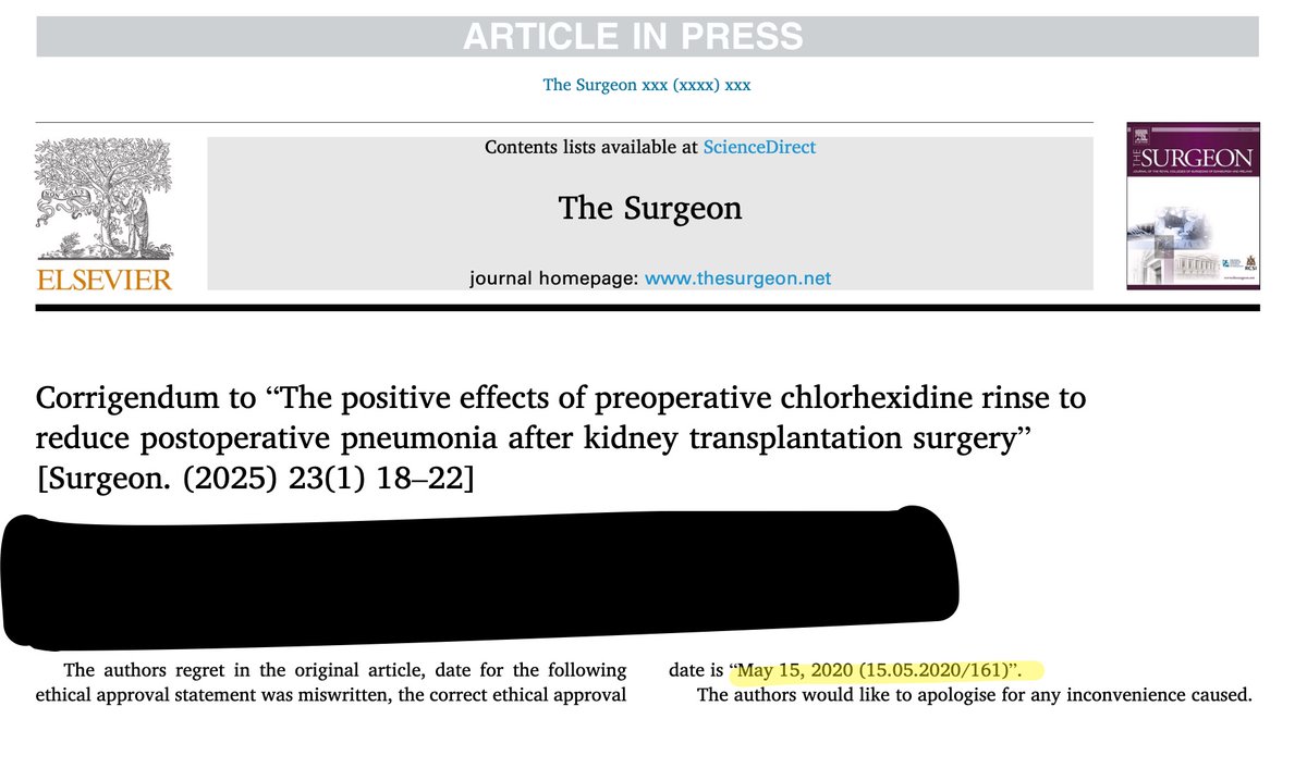 Ali Guner (@aligunermd) on Twitter photo Correction was added following I emailed to the Editor.
Thanks for addressing my concerns <a href="/TheSurgJour/">The Surgeon Journal</a>. 
ethical approval date was corrected (?) from
"December 14, 2022" into "May 15, 2020". Correction was added following I emailed to the Editor.
Thanks for addressing my concerns <a href="/TheSurgJour/">The Surgeon Journal</a>. 
ethical approval date was corrected (?) from
"December 14, 2022" into "May 15, 2020".
