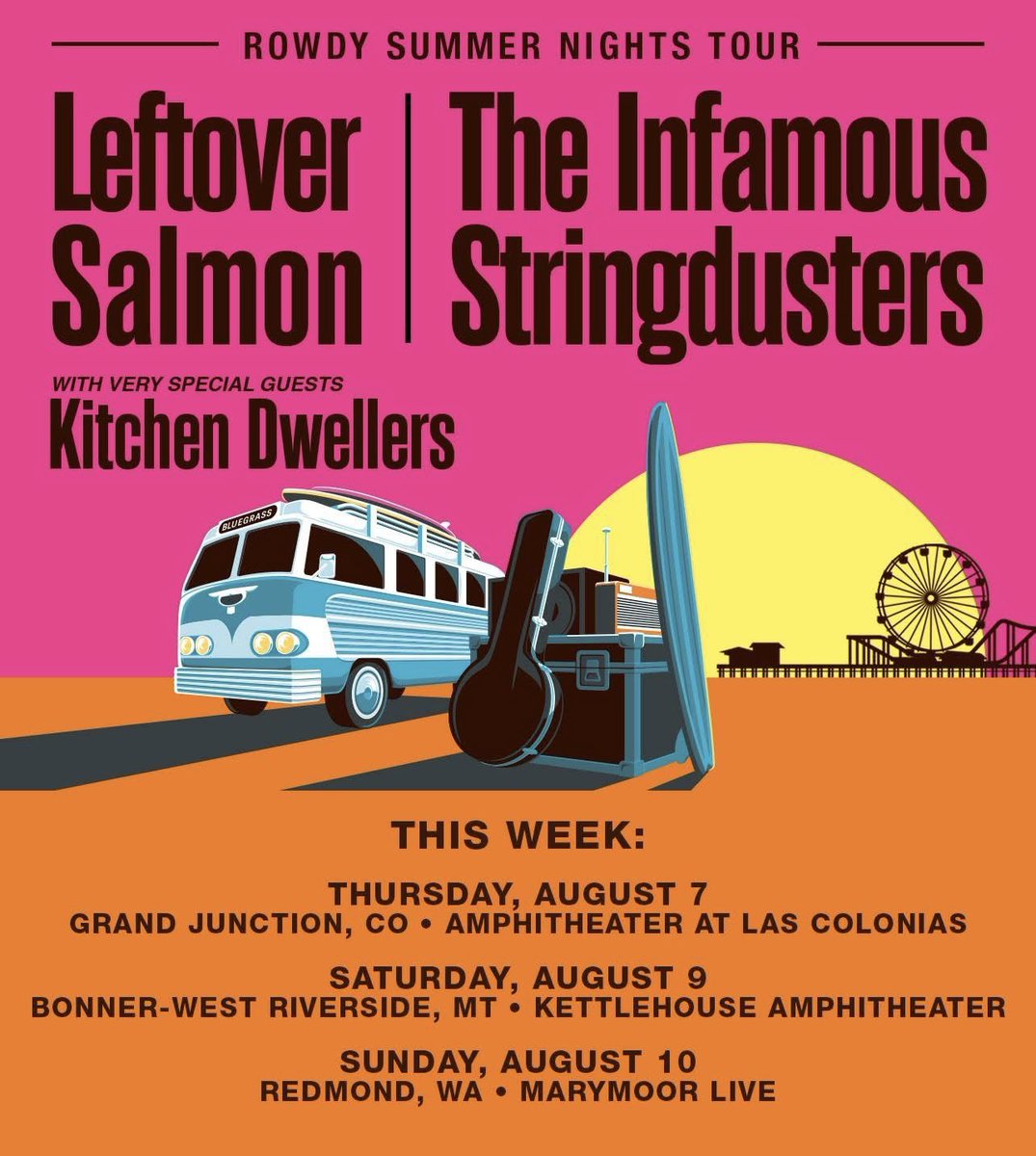 Back in the saddle 🏇The Rowdy Summer Nights tour returns week! We are heading out from Western Colorado with upcoming stops in Colorado, Wyoming, Montana, Washington, Oregon, Nevada, and California.

Tickets for all upcoming dates are moving fast: LeftoverSalmon.com/tour