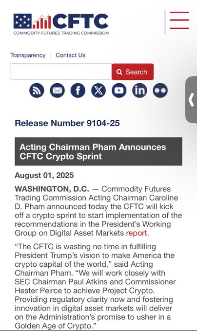 CFTC Crypto Sprint Announcement