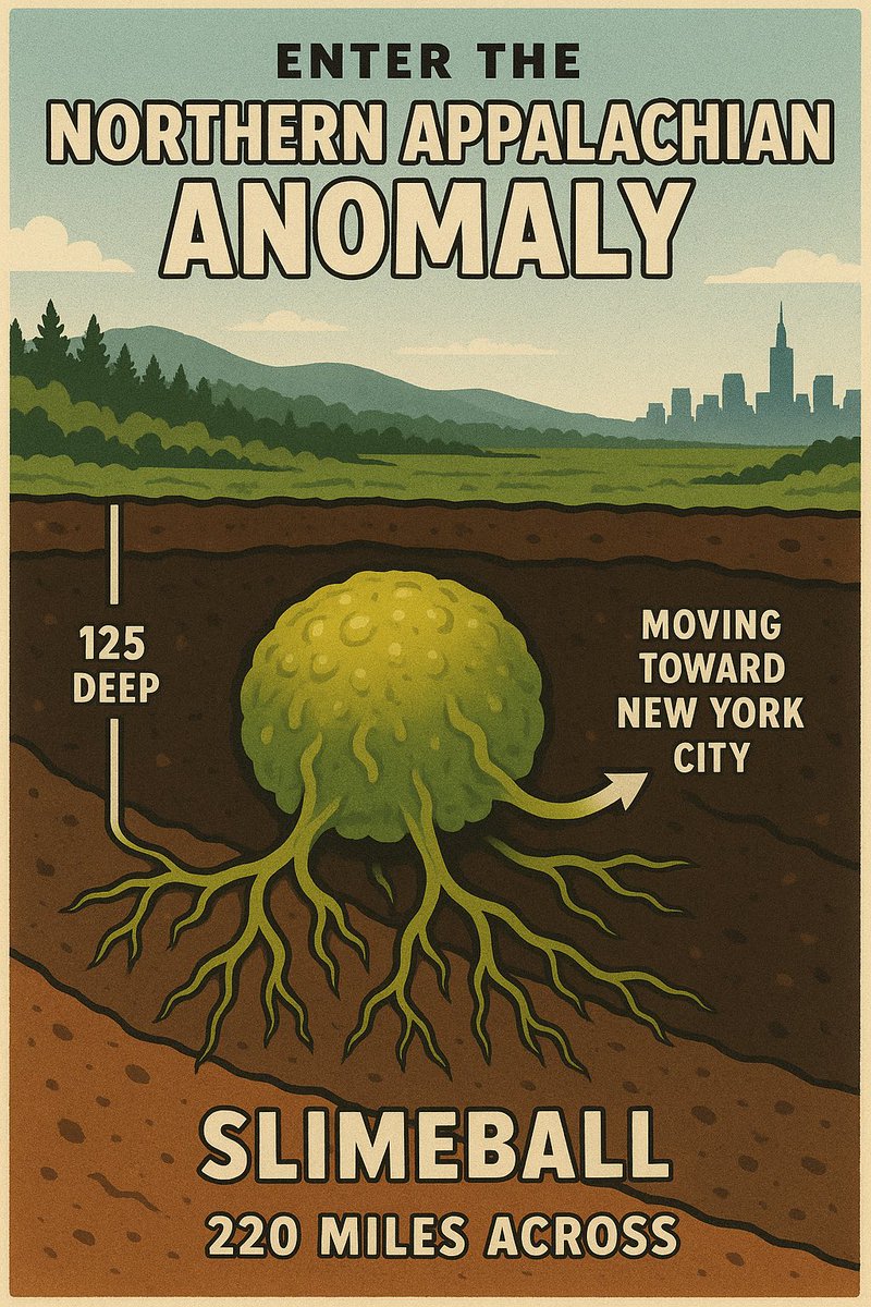 ATUnexplained's tweet image. 🚨 Enter the Northern Appalachian Anomaly (NAA), a subterranean slimeball that sits 125 feet deep underground and extends 220 miles across New England…and it’s moving toward New York City.
Source: @nypost 
Note: graphic should read 125’ deep. 
#nyc #hotblob #geology #slimeball