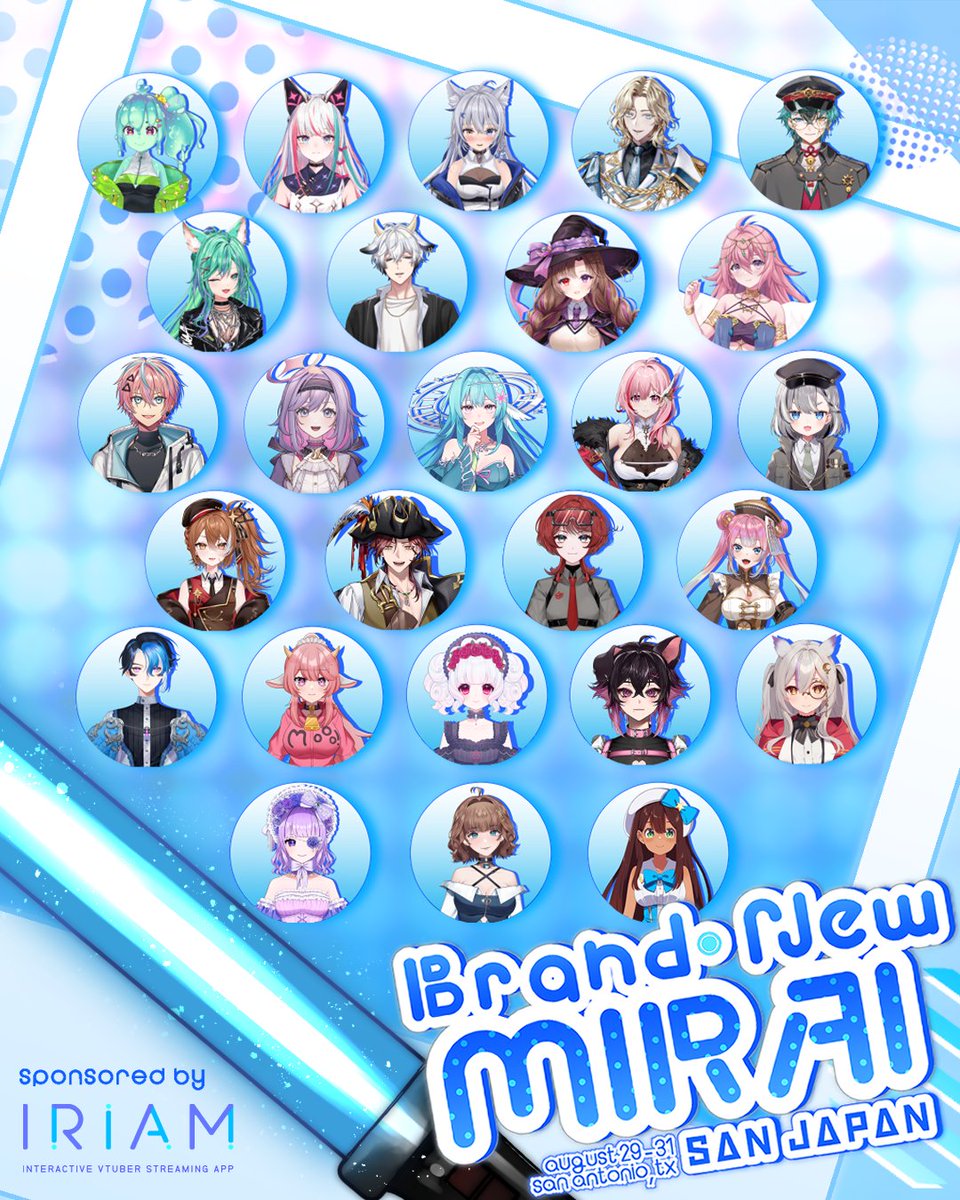 Otoharu Riyo 🎤🦐【IRIAM US】 (@otoharuriyo) on Twitter photo 「 the voice of the future is...」
BRAND NEW MIRAI, a Vtuber concert event sponsored by <a href="/IRIAM_US/">IRIAM US|Virtual Streaming App</a> is coming this San Japan in San Antonio, Texas featuring acts from 26 livers all across the world brought right to you!
Come join us August 30th and find your next oshi💙 「 the voice of the future is...」
BRAND NEW MIRAI, a Vtuber concert event sponsored by <a href="/IRIAM_US/">IRIAM US|Virtual Streaming App</a> is coming this San Japan in San Antonio, Texas featuring acts from 26 livers all across the world brought right to you!
Come join us August 30th and find your next oshi💙