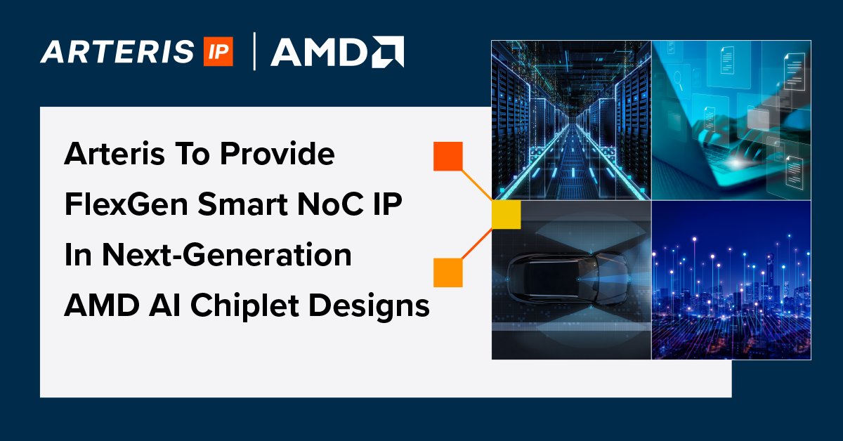 arteris_noc's tweet photo. 📰 NEWS ALERT: Arteris to Provide #FlexGen Smart #NoC IP in Next-Generation @AMD #AI #Chiplet Designs 🚀
FlexGen will provide high-performance data transport in AMD chiplets powering AI across the company’s broad portfolio.
🔗 Learn more: https://t.co/RFFlj9sx0S https://t.co/FMmIxnCjDy