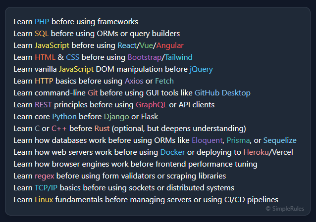 Not only when it comes to PHP, I try to follow a simple rule - Fundamentals First.