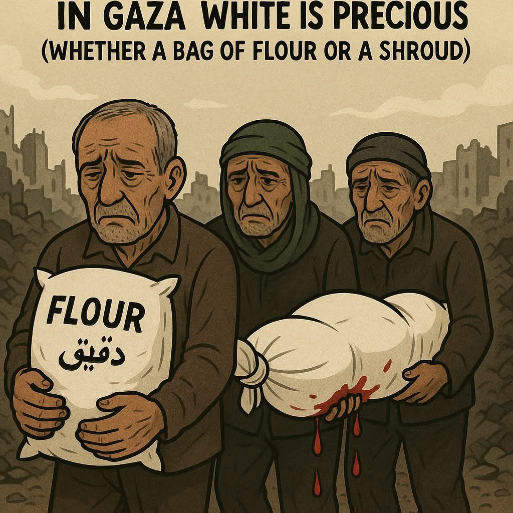 The white color in Gaza is dear and precious, whether it is a bag of flour or a shroud.