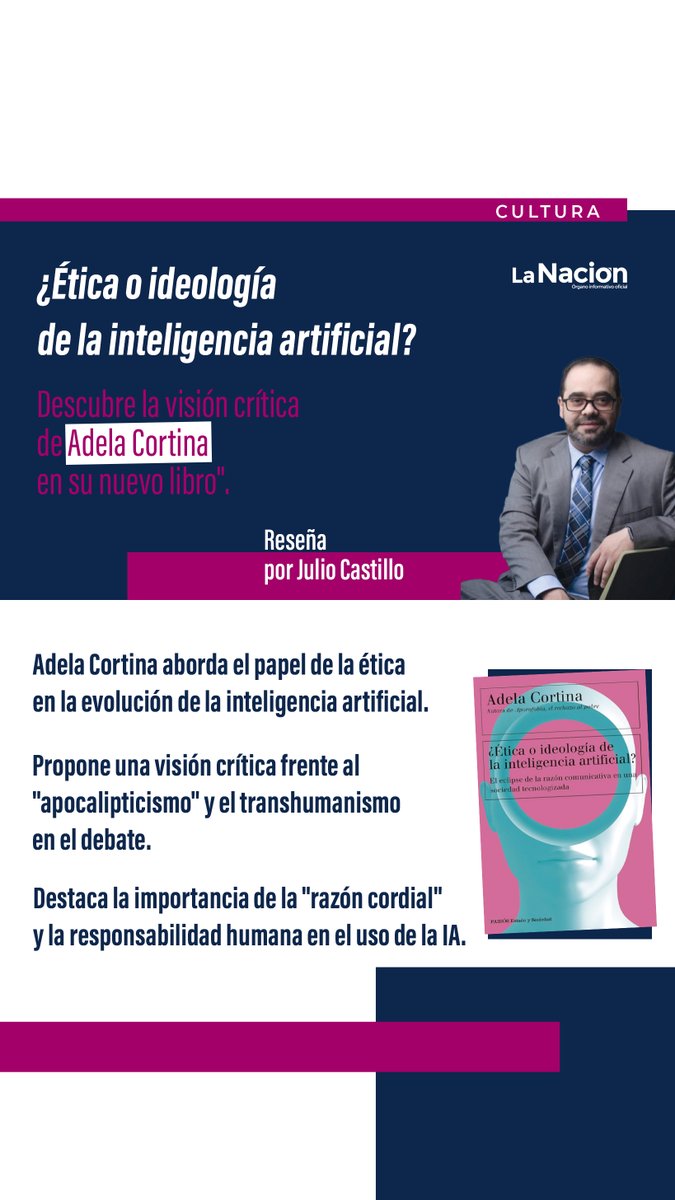 La Nación (@revistalanacion) on Twitter photo Descubre la visión de Adela Cortina sobre la ética en la inteligencia artificial. ¿Estamos construyendo tecnologías que respetan la dignidad humana? Lee la reseña de <a href="/JulioCastilloL/">Julio Castillo</a> ➡️ revistalanacion.short.gy/Tqg8nA Descubre la visión de Adela Cortina sobre la ética en la inteligencia artificial. ¿Estamos construyendo tecnologías que respetan la dignidad humana? Lee la reseña de <a href="/JulioCastilloL/">Julio Castillo</a> ➡️ revistalanacion.short.gy/Tqg8nA
