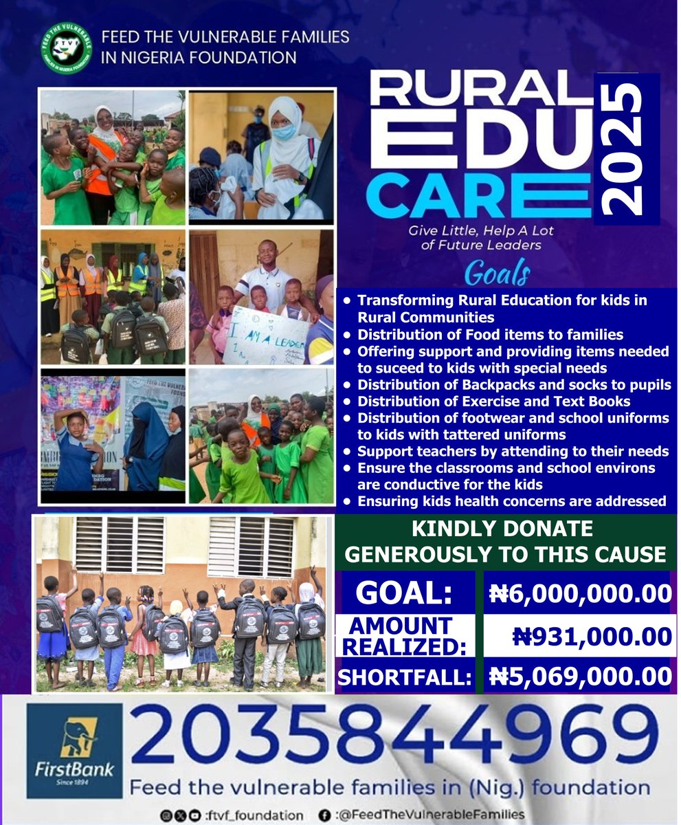 Sadly, people living in rural communities are disproportionately affected by poverty, hunger, lack of basic amenities and exclusion

We recently completed our tour of public schools in Rural Communities and we are here to appeal on behalf of these kids. 

Your ₦1,000, ₦5,000,