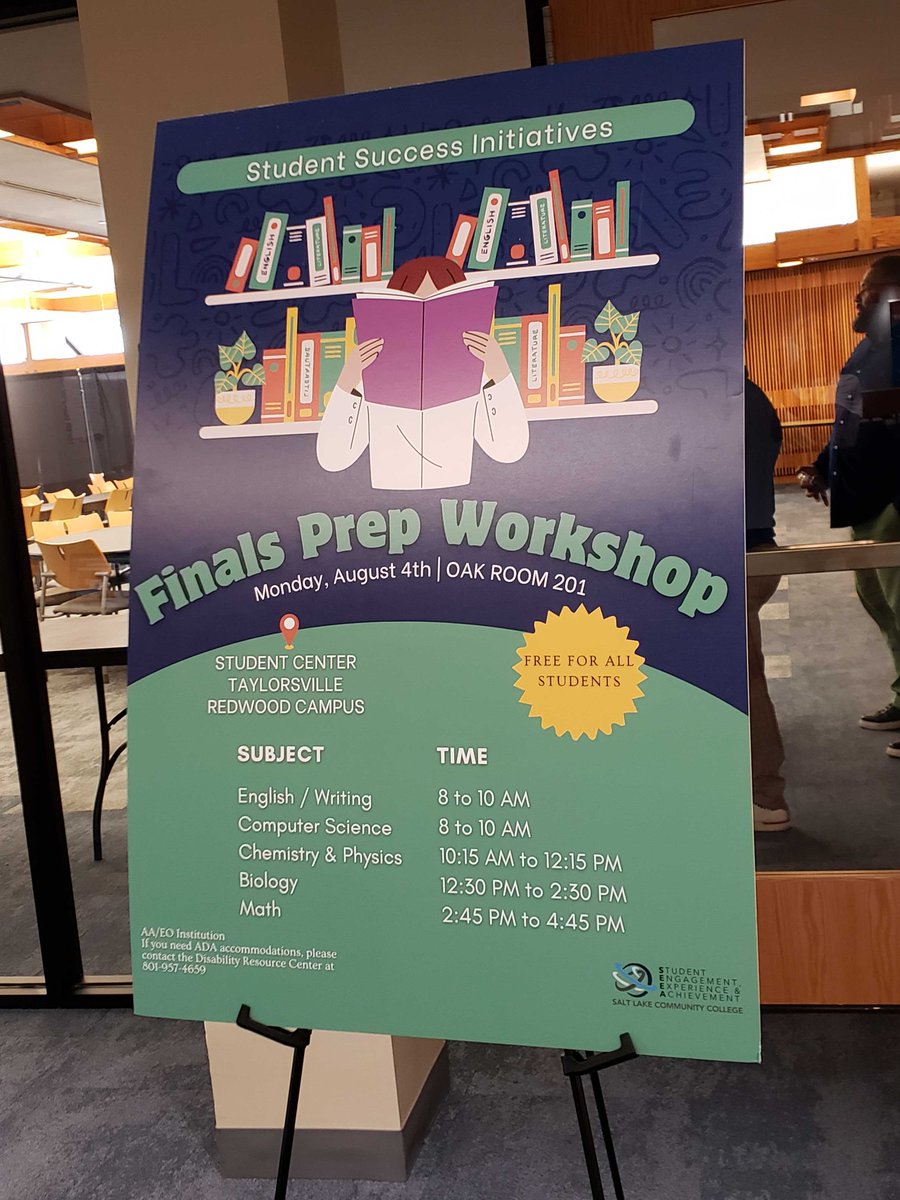 Free workshop in the Oak Room, Taylorsville campus Student Center today, Aug 4. Tutors available to answer Math questions  until 4:45.
No appointments are necessary. Just show up and get some last-minute tutoring!
Thayne Center SLCC
SLCC Student Media Center &amp; The Globe