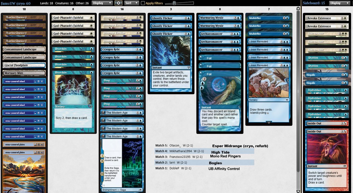 Used what I learned from the other leagues to develop an even better cryo list for fams! 5-0 again!

#mtgpauper