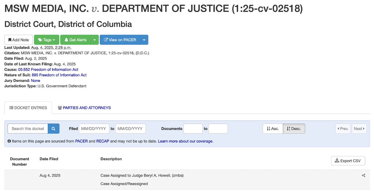 NEW: My lawsuit against the DOJ for the Epstein training videos has been assigned to Judge Beryl Howell.

She is the judge that presided over grand jury matters during...  

the Mueller investigation.