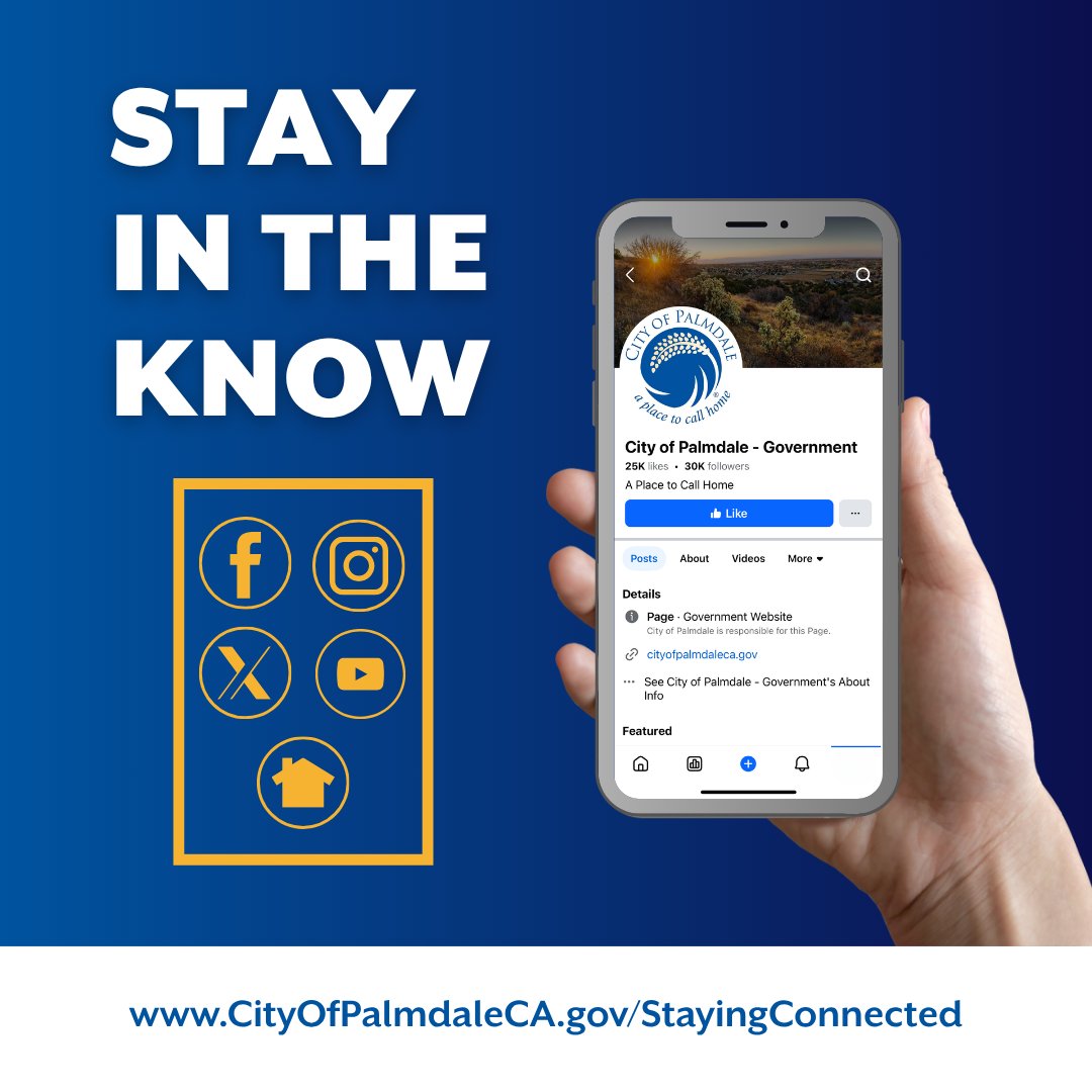City of Palmdale (@palmdalecity) on Twitter photo Don't be the last to know!
Stay up to date on all the fun happenings in the City by following us on socials.
π Facebook: @CityofPalmdale
π Instagram: @CityofPalmdaleGov
π Twitter (X): <a href="/PalmdaleCity/">City of Palmdale</a>
π YouTube: @CityofPalmdale
π Nextdoor: City of Palmdale
Get connected: Don't be the last to know!
Stay up to date on all the fun happenings in the City by following us on socials.
π Facebook: @CityofPalmdale
π Instagram: @CityofPalmdaleGov
π Twitter (X): <a href="/PalmdaleCity/">City of Palmdale</a>
π YouTube: @CityofPalmdale
π Nextdoor: City of Palmdale
Get connected: