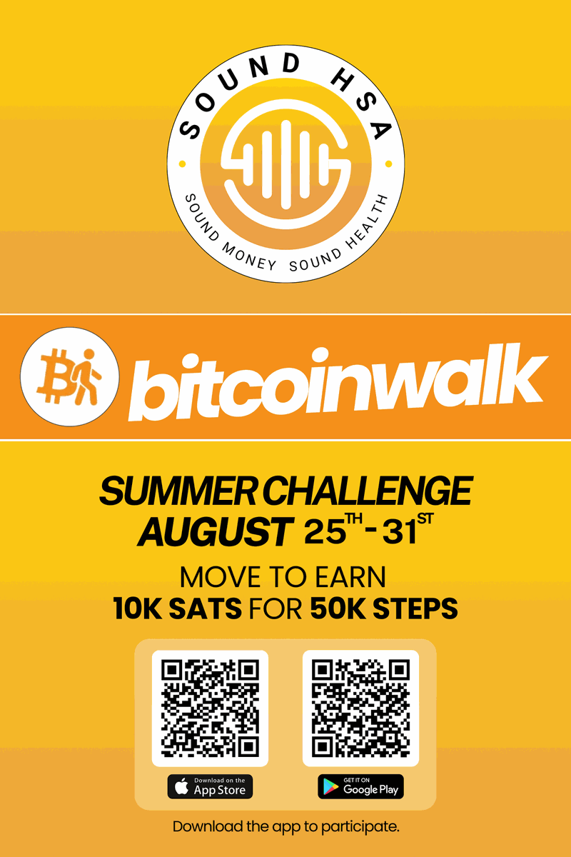 🚨Mark your calendars! 📅

We're excited to partner with <a href="/BitcoinWalkOrg/">BitcoinWalk ⚡️</a> for a summer challenge, August 25th-31st! 🌞

Take 50K steps and earn 10K sats, paid out instantly via the Lightning Network. ⚡️

 Find out if you have a local #bitcoin walk, or start one up! 🏃