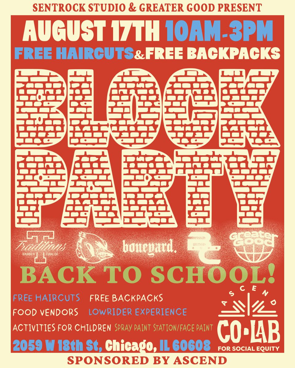 If you know of any students ( boys and girls ) who need a fresh cut and backpack bring them by my studio August 17th! 10-3pm free haircuts and backpacks