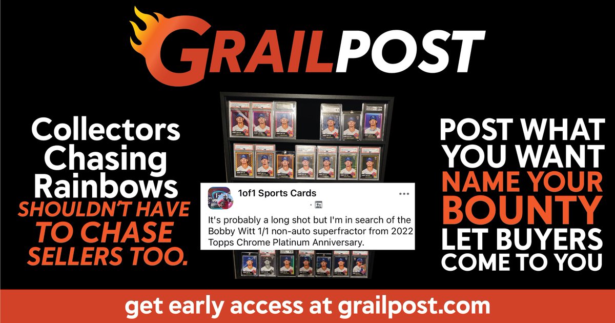 This Bobby Witt collector is one card from completing the rainbow.
He posted. He waited. Still searching.
Collectors chasing rainbows shouldn’t have to chase sellers too.
With @getgrailpost, buyers post what they want—and offers come to them.

Stop searching. Start posting.
➡️