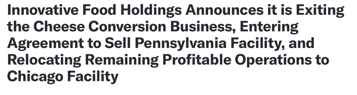 So many microcap $IVFH shareholders on this platform and not one "cut the cheese" pun.  Plus, in a single sentence, you had the silly phrase "cheese conversion" followed with an announcement of a move TO (not from) Chicago. 

Great material, wasted.