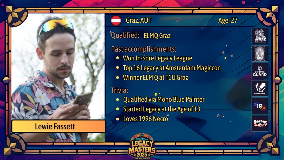 Austrian Legacy League (@austrian_legacy) on Twitter photo 🔥We proudly present🔥- this years Austrian team 🇦🇹 for the <a href="/EULegacyMasters/">European Legacy Masters</a> finals in Hasselt, Belgium (played during <a href="/EternalManiaBE/">Eternal Mania</a>)
👉<a href="/tuko_cr/">Felix “tuko“ Stenitzer 🔜 European Legacy Masters</a>
👉<a href="/FlyingDelver/">Daniel Pernusch</a>
👉Lewie Fassett
Good luck for the ELM finals! 💯
#ELM25 🔥We proudly present🔥- this years Austrian team 🇦🇹 for the <a href="/EULegacyMasters/">European Legacy Masters</a> finals in Hasselt, Belgium (played during <a href="/EternalManiaBE/">Eternal Mania</a>)
👉<a href="/tuko_cr/">Felix “tuko“ Stenitzer 🔜 European Legacy Masters</a>
👉<a href="/FlyingDelver/">Daniel Pernusch</a>
👉Lewie Fassett
Good luck for the ELM finals! 💯
#ELM25