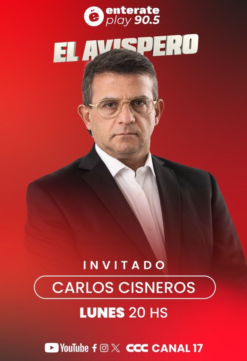 El Avispero 🐝 (@elavisperook) on Twitter photo 🐝Hoy en "El Avispero"
🙋🏽♂️ <a href="/cisneros_tuc/">Carlos Cisneros</a>
📺 Desde las 20 hs. por el canal 17 de CCC
📻 90.5
💻 2y2.co/BLLtrl en <a href="/EnteratePlay/">Enterate Noticias</a> 🐝Hoy en "El Avispero"
🙋🏽♂️ <a href="/cisneros_tuc/">Carlos Cisneros</a>
📺 Desde las 20 hs. por el canal 17 de CCC
📻 90.5
💻 2y2.co/BLLtrl en <a href="/EnteratePlay/">Enterate Noticias</a>
