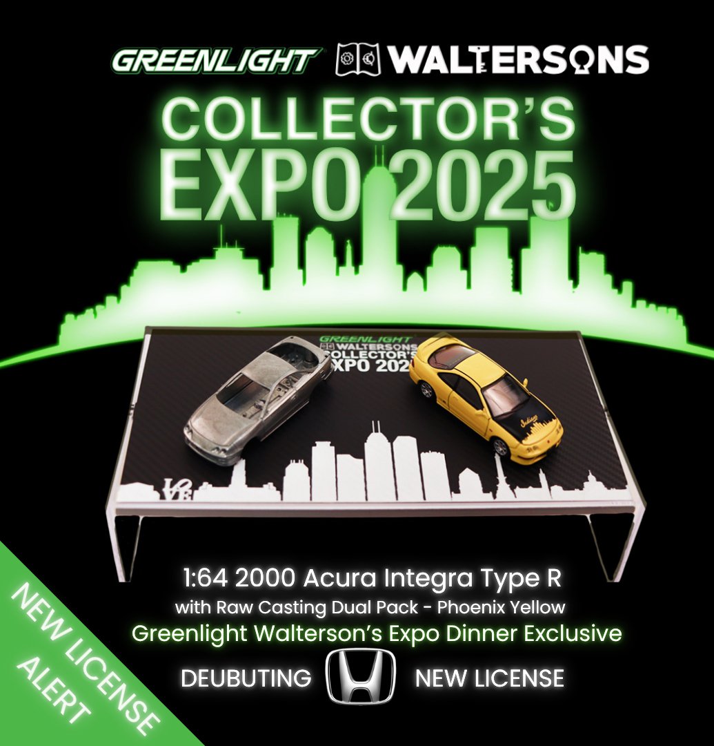 🚨 GreenLight x Waltersons Collectors Dinner 🚨
Debuting our NEW Honda license with an exclusive:
1:64 2000 Acura Integra Type R (Phoenix Yellow) Raw Casting Dual Pack 
🎟️ loom.ly/bGEE2ZY

#GreenLightCollectibles #AcuraIntegra #HondaDiecast