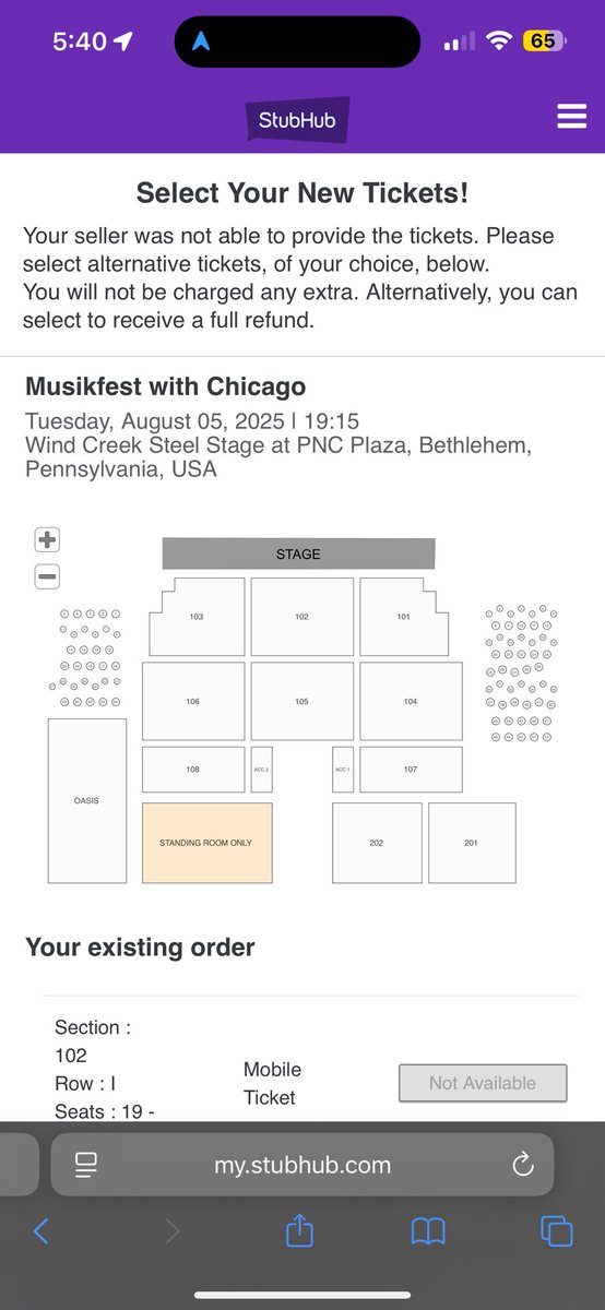 missyalpuche's tweet photo. what an absolute disgrace @StubHub is! allowed row 9 fraudulent tickets to be sold and wont help me get ACTUAL comparable tickets for my heart attack survivor father. they sent me a QR code for bad tickets and now want to put him in standing room only the night before the concert https://t.co/o5IPbq6bFw