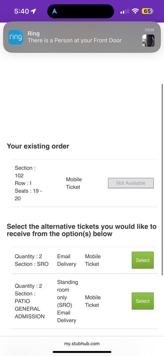 missyalpuche's tweet photo. what an absolute disgrace @StubHub is! allowed row 9 fraudulent tickets to be sold and wont help me get ACTUAL comparable tickets for my heart attack survivor father. they sent me a QR code for bad tickets and now want to put him in standing room only the night before the concert https://t.co/o5IPbq6bFw