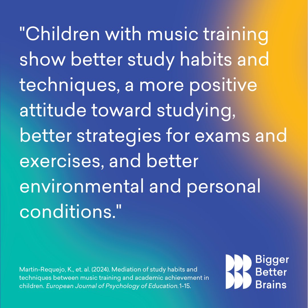 bb_brains's tweet image. New research confirms it, music training improves how kids study, prepare, and engage in school.

This is the science we need to share.

Join a growing global community of music teachers for more research bites like this 🧠🎶💙
ow.ly/245G50WtJhz