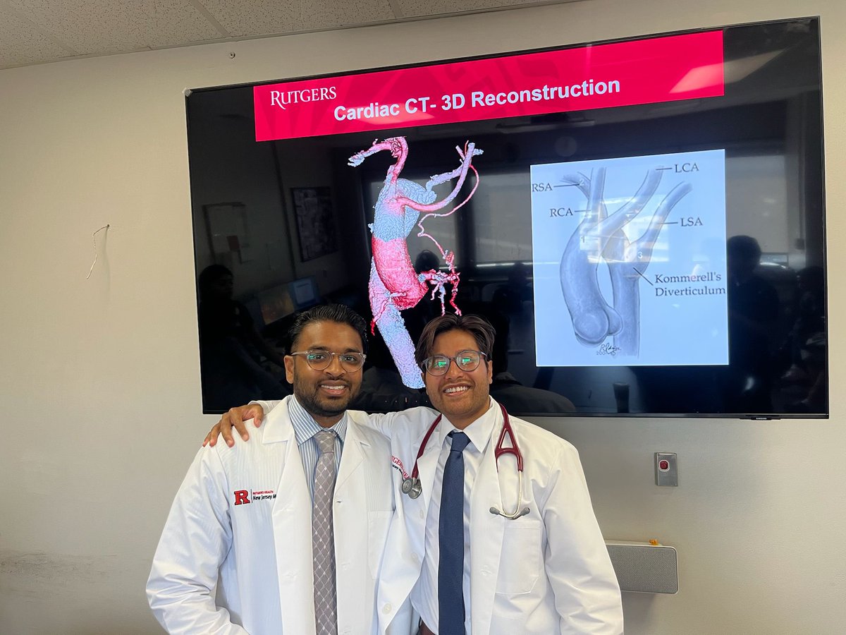 RutgersIMRes (@rutgersimres) on Twitter photo Our two budding cardiologists kick off Telemetry Morning Report with a fascinating case of Right-Sided Aortic Arch with Kommerell’s Diverticulum🫀🩺
Excellent teaching and discussion to start the year strong!
<a href="/mohossainmd/">Mohammad A. Hossain</a>
#MedicalEducation
#CardioTwitter Our two budding cardiologists kick off Telemetry Morning Report with a fascinating case of Right-Sided Aortic Arch with Kommerell’s Diverticulum🫀🩺
Excellent teaching and discussion to start the year strong!
<a href="/mohossainmd/">Mohammad A. Hossain</a>
#MedicalEducation
#CardioTwitter