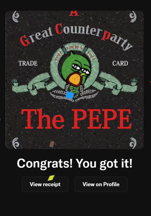 Just snagged an awesome "Rare Pepe Curated" card!  What do you think of this design? #RarePepe #RarePepeCurated #NFT #Counterparty #PepeTheFrog #hold
