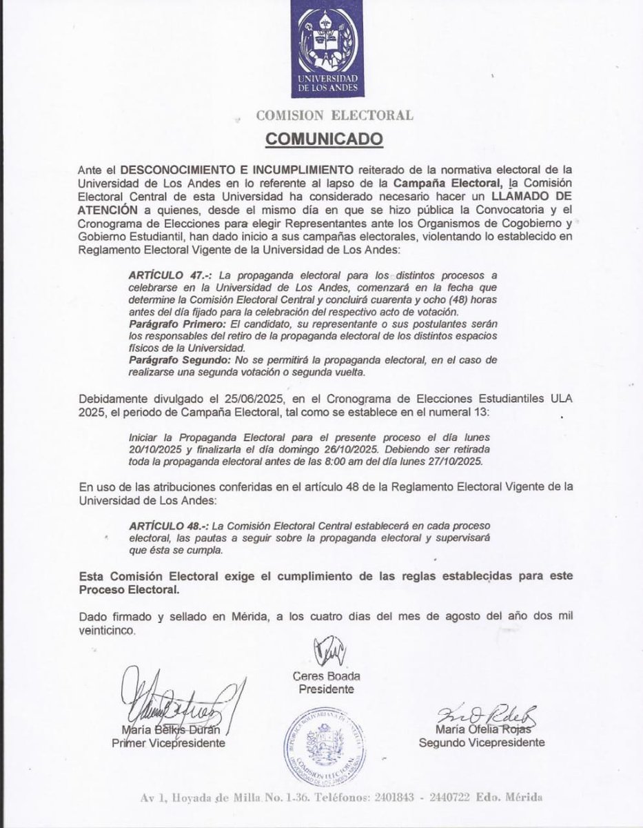 Comisión Electoral Universidad de Los Andes ULA (@comisionelecula) on Twitter photo 