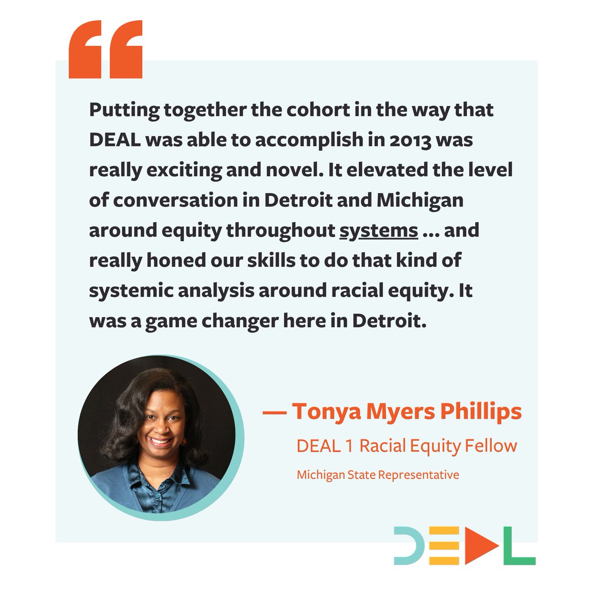 We've been working on racial equity at DEAL for more than 10 years!  

If you'd like to be a part of our community, apply to join our Racial Equity Fellowship's 2026 cohort (a.k.a. DEAL 10). 

Learn more: sites.google.com/view/detroiteq…