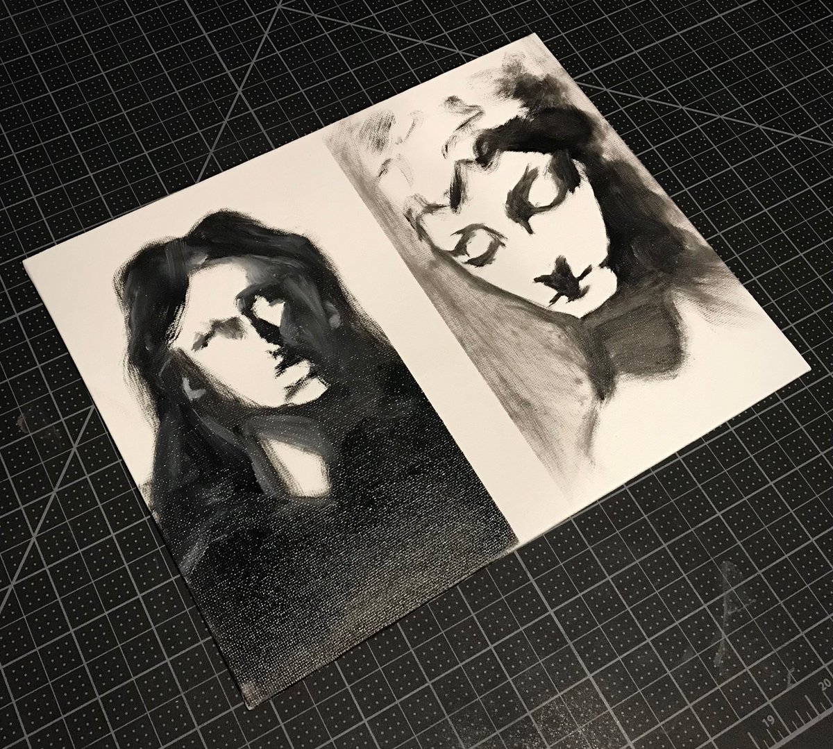 Black and white portrait studies

Oil on canvas panel